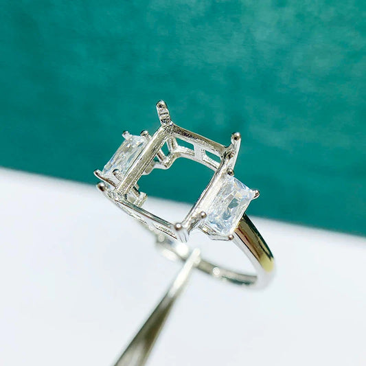 S925 Sterling Silver Square, Rectangle, Octagon 8×10 mm Ring Setting for DIY Jewelry Making
