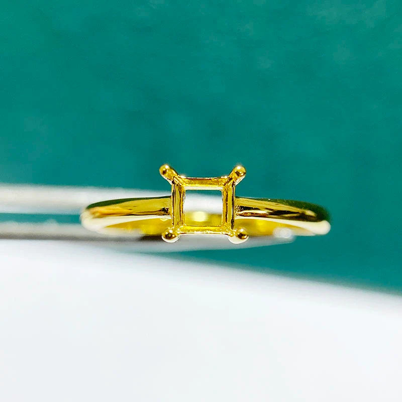 Square S925 Sterling Silver Ring Setting, Adjustable, Unset