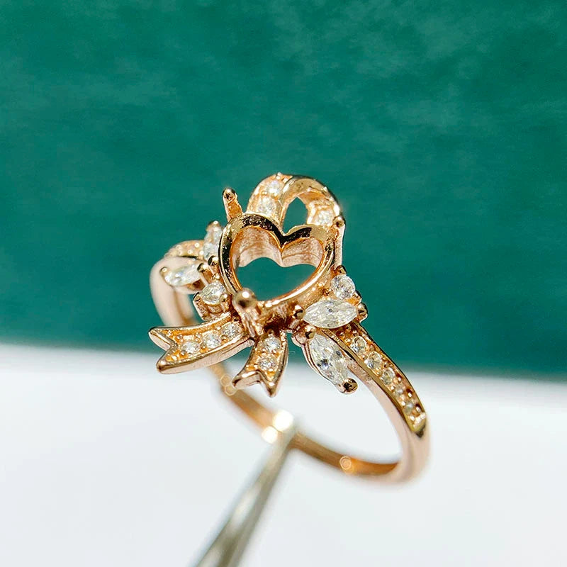 Heart 6×6 mm S925 Sterling Silver Ring Setting, Adjustable, Unset, Fashion Style