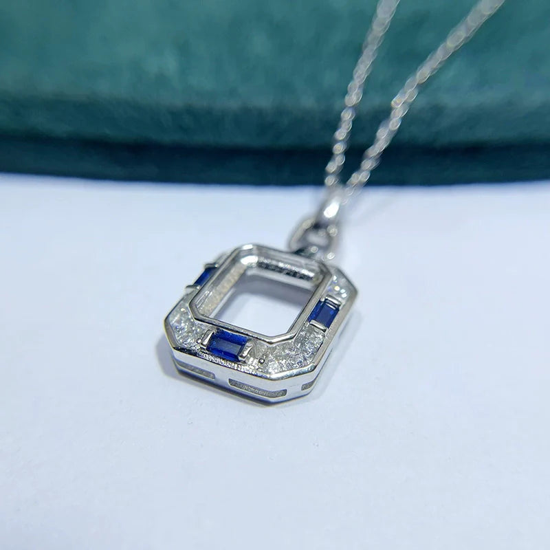 Square 6×8/8×10 mm S925 Sterling Silver Pendant Setting, Unset Mount, For Women