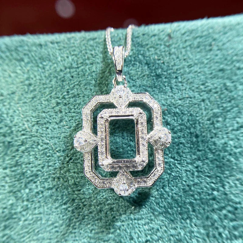 Rectangle 6×8 mm / 4×6 mm S925 Sterling Silver Jewelry Setting Set, Ring / Pendant / Earring, Adjustable, Unset, For Women