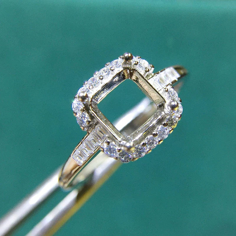 Square 6 mm S925 Sterling Silver Ring Setting, Unset Mount, For Women