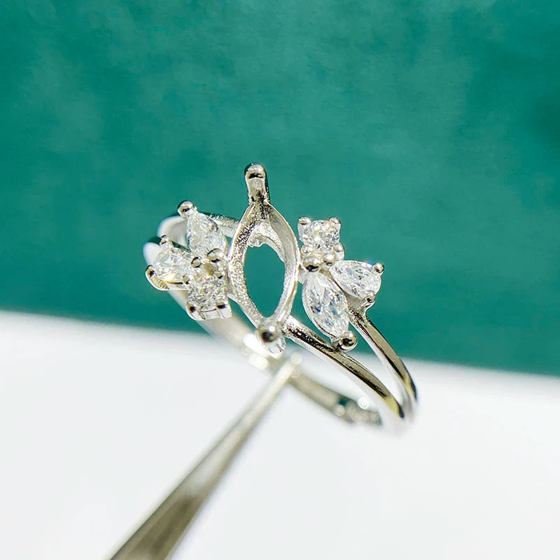 S925 Sterling Silver Marquise 4×8 mm, 5×10 mm, 6×12 mm Ring Setting for DIY Jewelry Making
