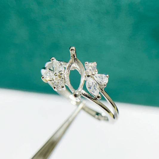 S925 Sterling Silver Marquise 4×8 mm, 5×10 mm, 6×12 mm Ring Setting for DIY Jewelry Making