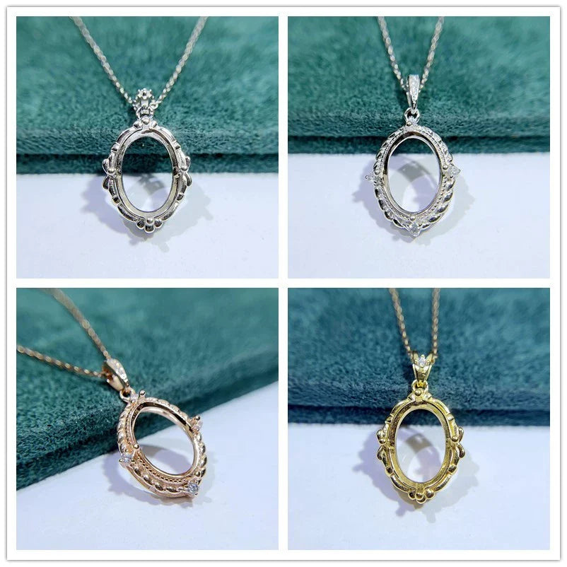 S925 Sterling Silver Oval 10×14 mm Pendant Setting for DIY Jewelry Making
