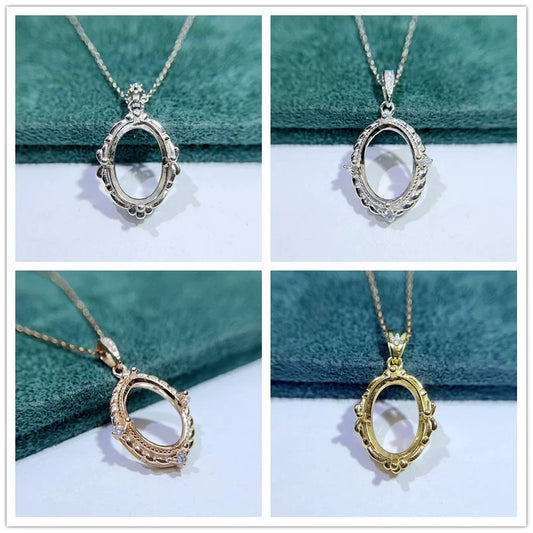 S925 Sterling Silver Oval 10×14 mm Pendant Setting for DIY Jewelry Making