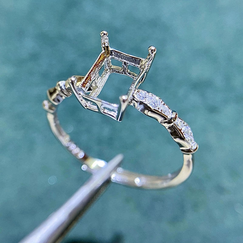 3×4mm / 6×8mm / 7×9mm Rectangular S925 Silver Adjustable Ring Setting for Gemstone Mounting