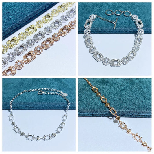 S925 Sterling Silver Oval 4×5 mm Bracelet Setting for DIY Jewelry Making