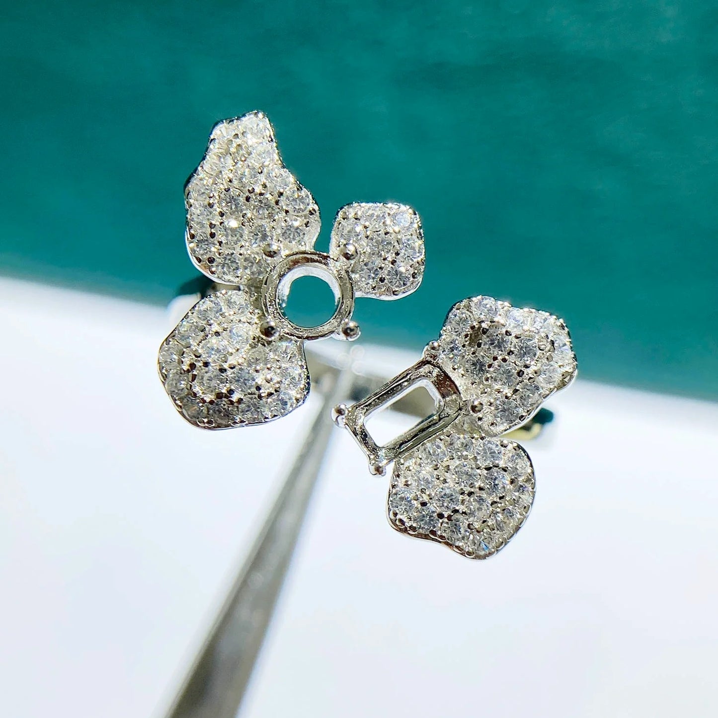 Square 3×5 mm Round 4mm S925 Sterling Silver Ring Setting, Unset, For Women