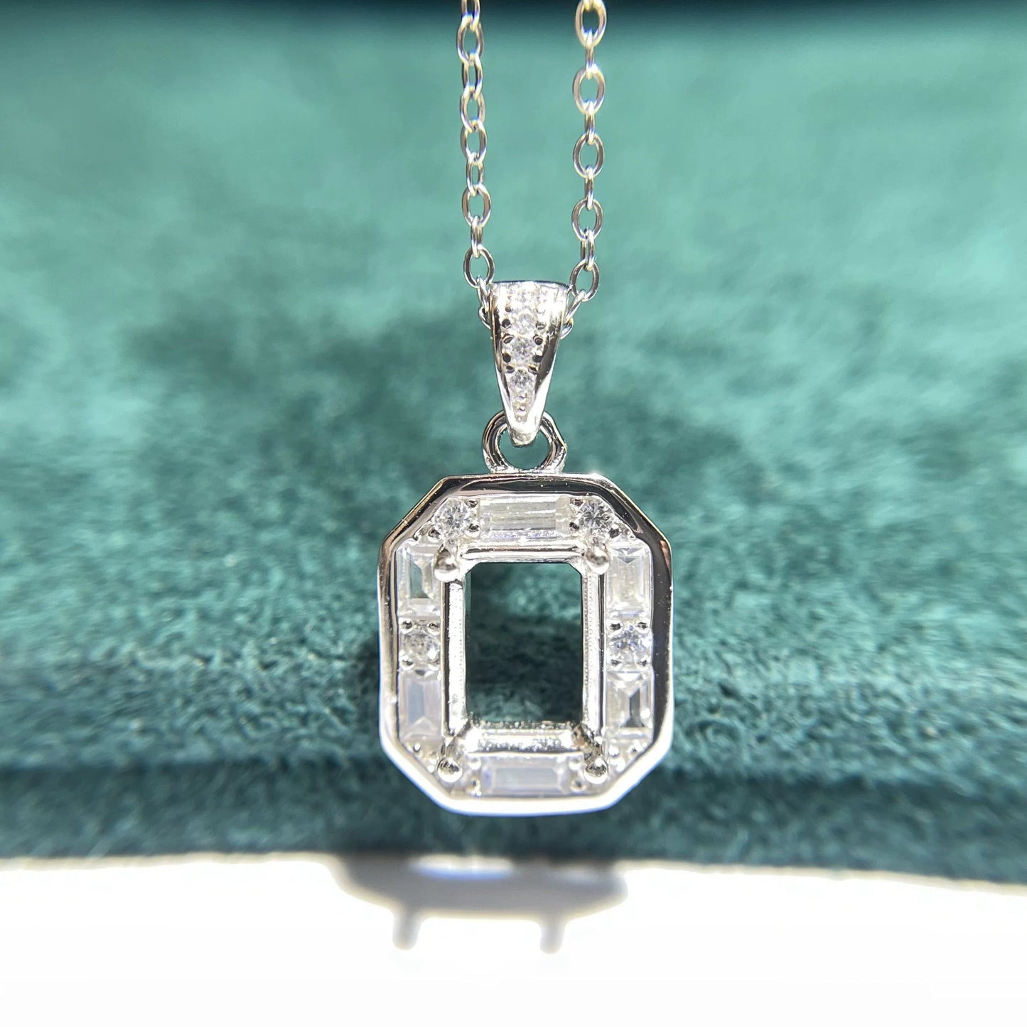 Square 6×8/8×10 mm S925 Sterling Silver Pendant Setting, Unset Mount, For Women