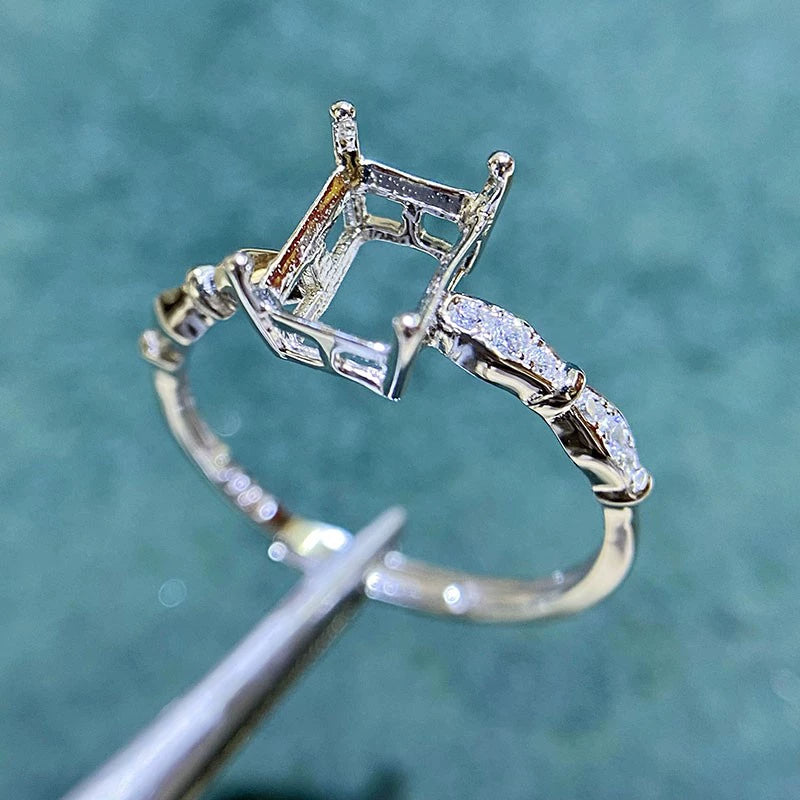 3×4mm / 6×8mm / 7×9mm Rectangular S925 Silver Adjustable Ring Setting for Gemstone Mounting