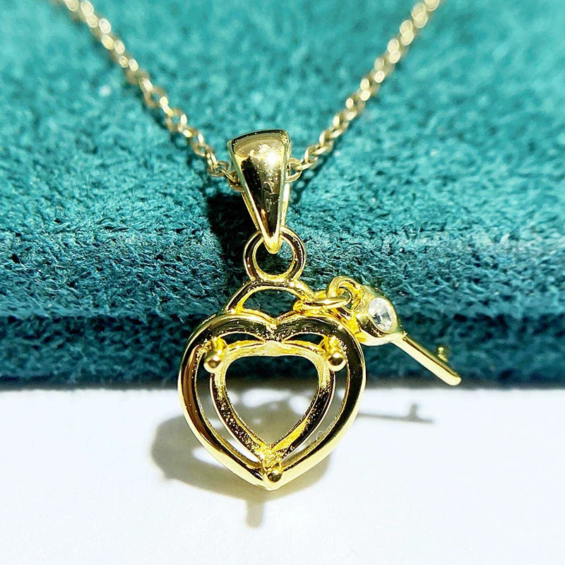 Heart 5 mm / 6 mm S925 Sterling Silver, 18K Gold Plated Pendant Setting, Unset, For Women, Minimalist Style, Fashion Style