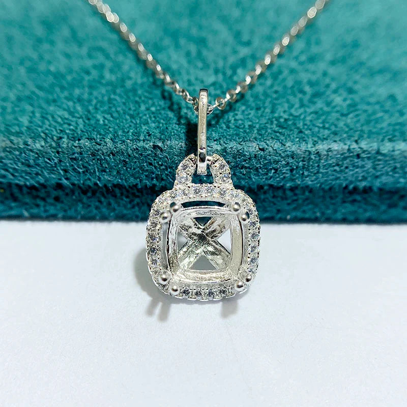 Cushion 7×7 mm S925 Sterling Silver Pendant Setting, Unset, For Women