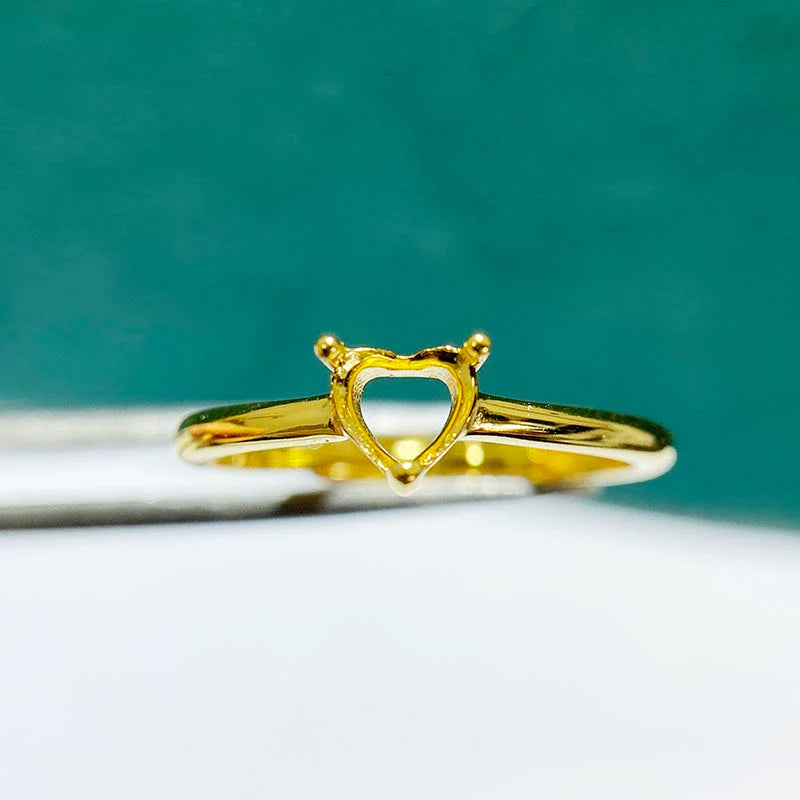 Heart S925 Sterling Silver Ring Setting, Adjustable, Unset, For Women