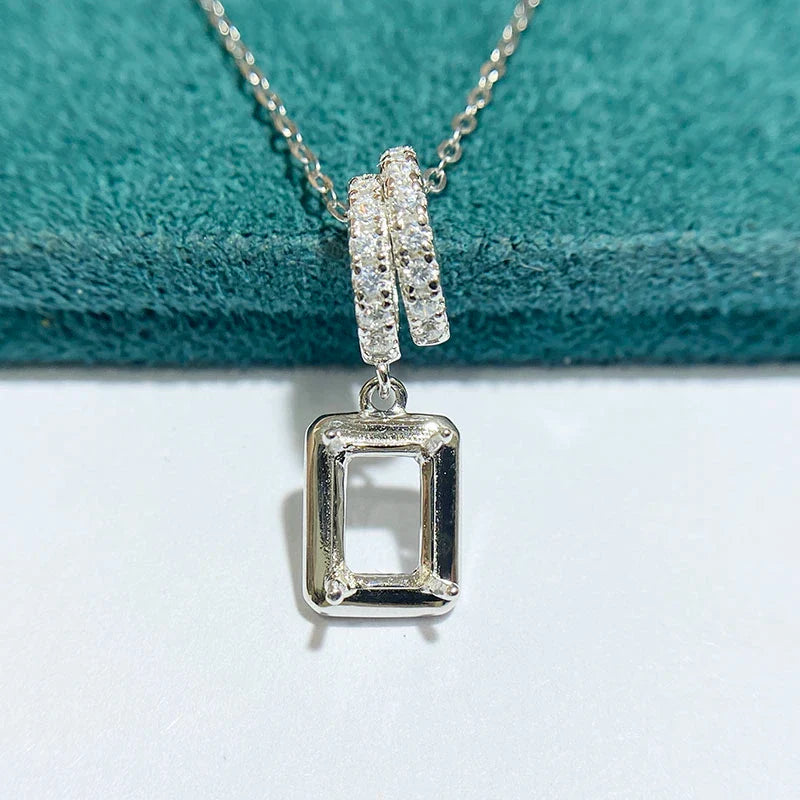 Rectangle 5×7 mm S925 Sterling Silver Pendant Setting, Unset, For Women