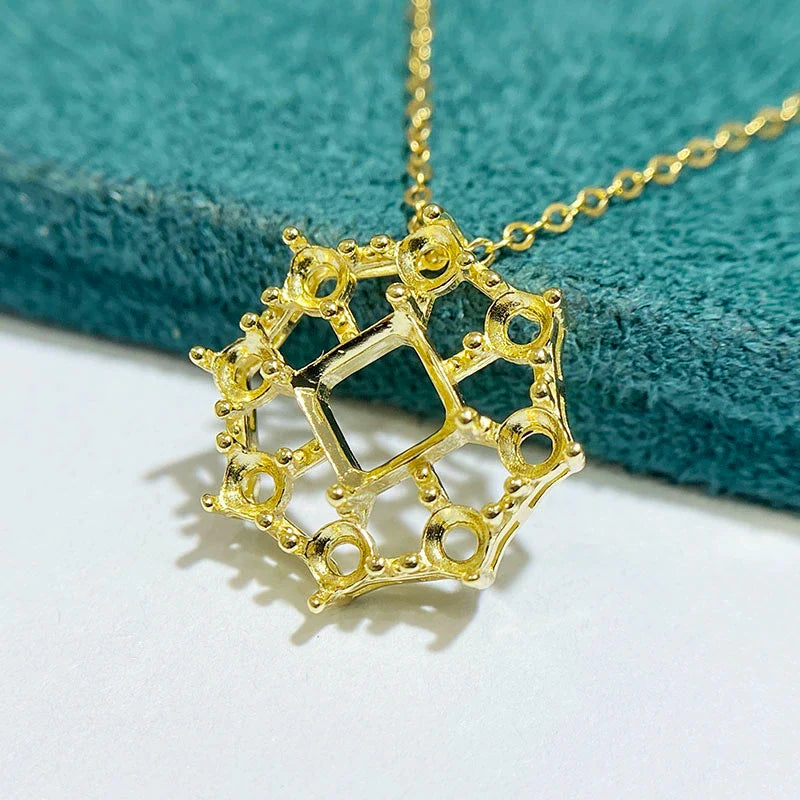 Square 6×6 mm S925 Sterling Silver Pendant Setting, Unset, For Women, Cluster Setting, Fashion Style