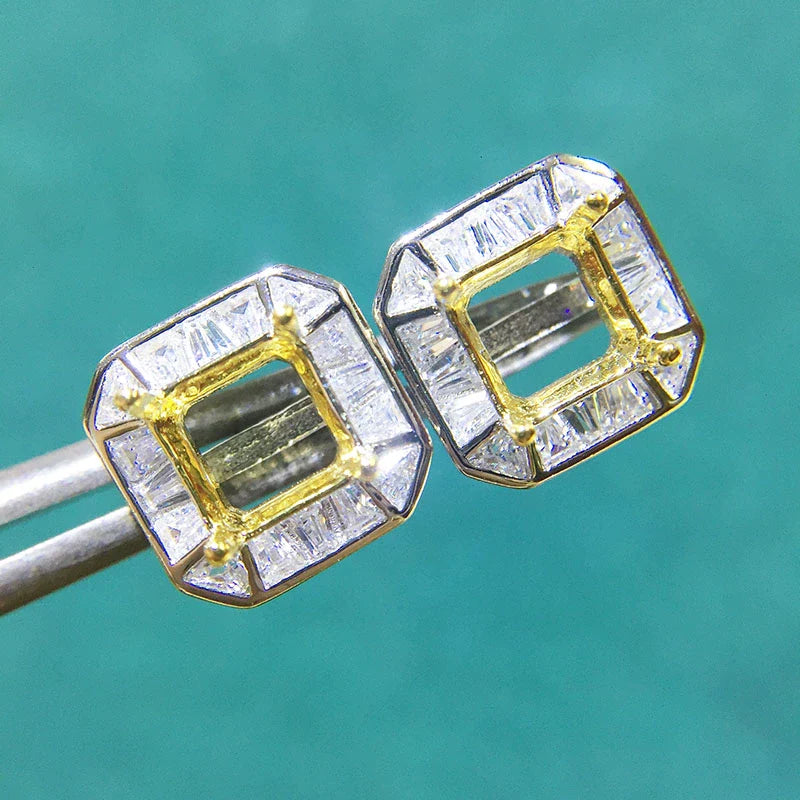 S925 Sterling Silver Square 6 mm Earring Setting for DIY Jewelry Making