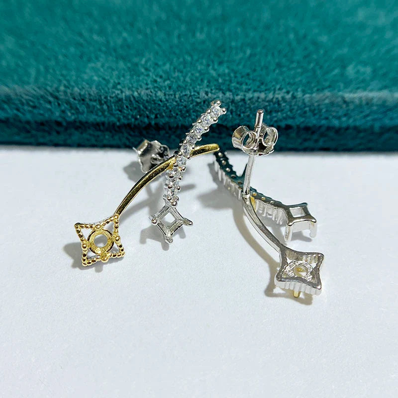 Square S925 Sterling Silver Earring Setting, Unset, For Women, Fashion Style