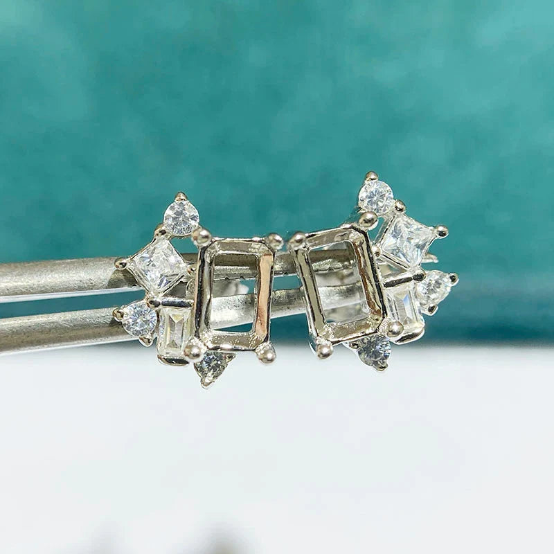 Rectangle 4×6 mm S925 Sterling Silver Earring Setting, Unset, For Women