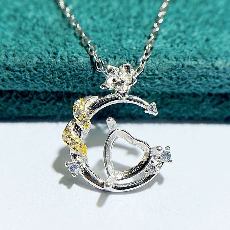 Heart 5 mm / 6 mm S925 Sterling Silver, 18K Gold Plated Pendant Setting, Unset, For Women, Minimalist Style, Fashion Style