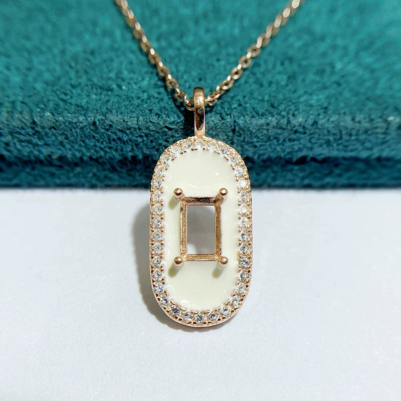 Rectangle 4×6 mm S925 Sterling Silver Pendant Setting, Unset, For Women, Fashion Style