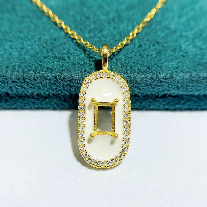 Rectangle 4×6 mm S925 Sterling Silver Pendant Setting, Unset, For Women, Fashion Style