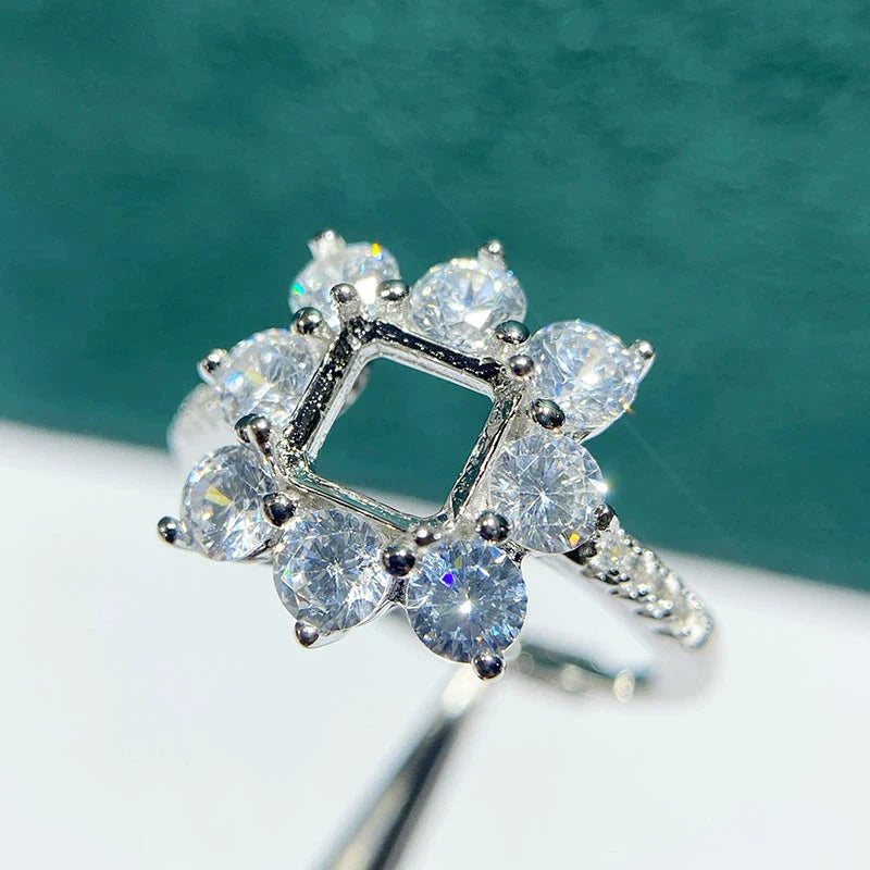 Square 6×6 mm S925 Sterling Silver Ring Setting, Adjustable, Unset, For Women, Fashion Style