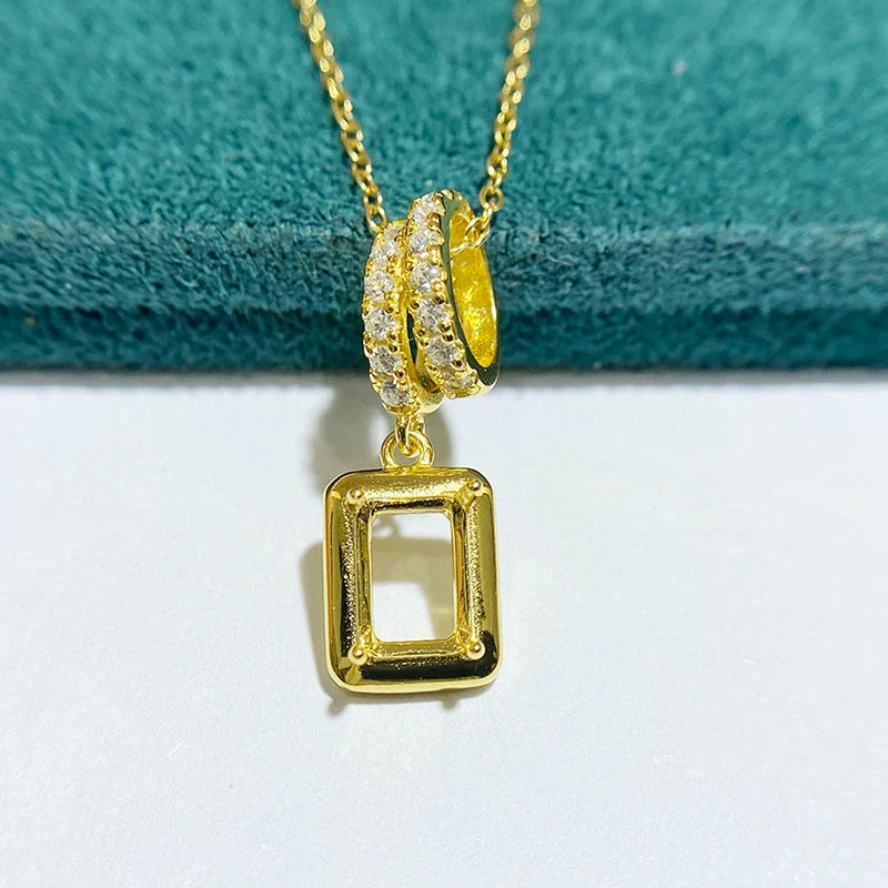 Rectangle 5×7 mm S925 Sterling Silver Pendant Setting, Unset, For Women