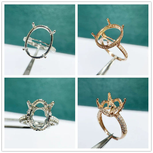 S925 Sterling Silver Oval 10×14 mm Ring Setting for DIY Jewelry Making