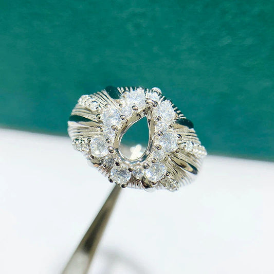 S925 Sterling Silver Pear 5×8 mm Ring Setting for DIY Jewelry Making