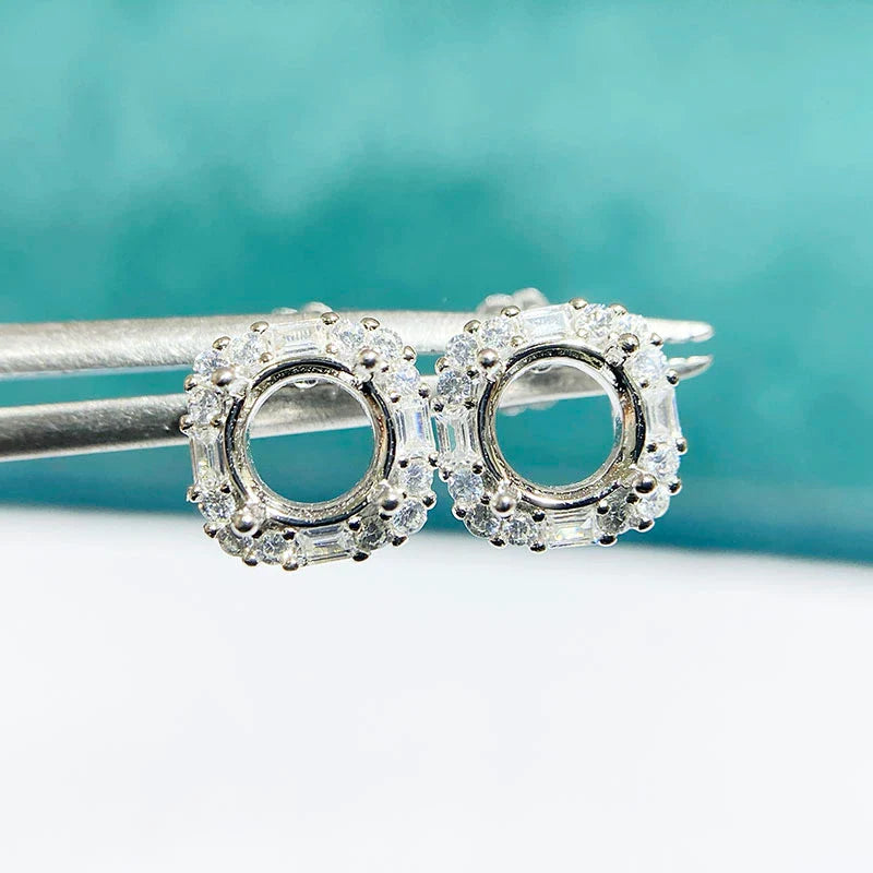 Round 6×6 mm S925 Sterling Silver Earring Settings, Unset Mount, For Women