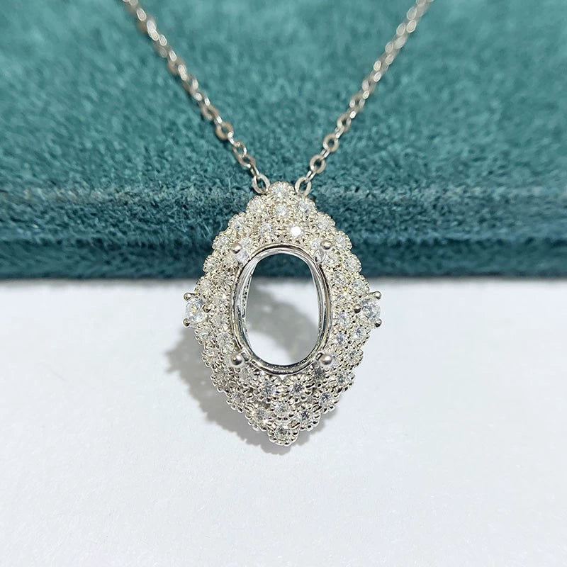 7×9mm Oval S925 Silver Pendant Setting for Gemstone Mounting