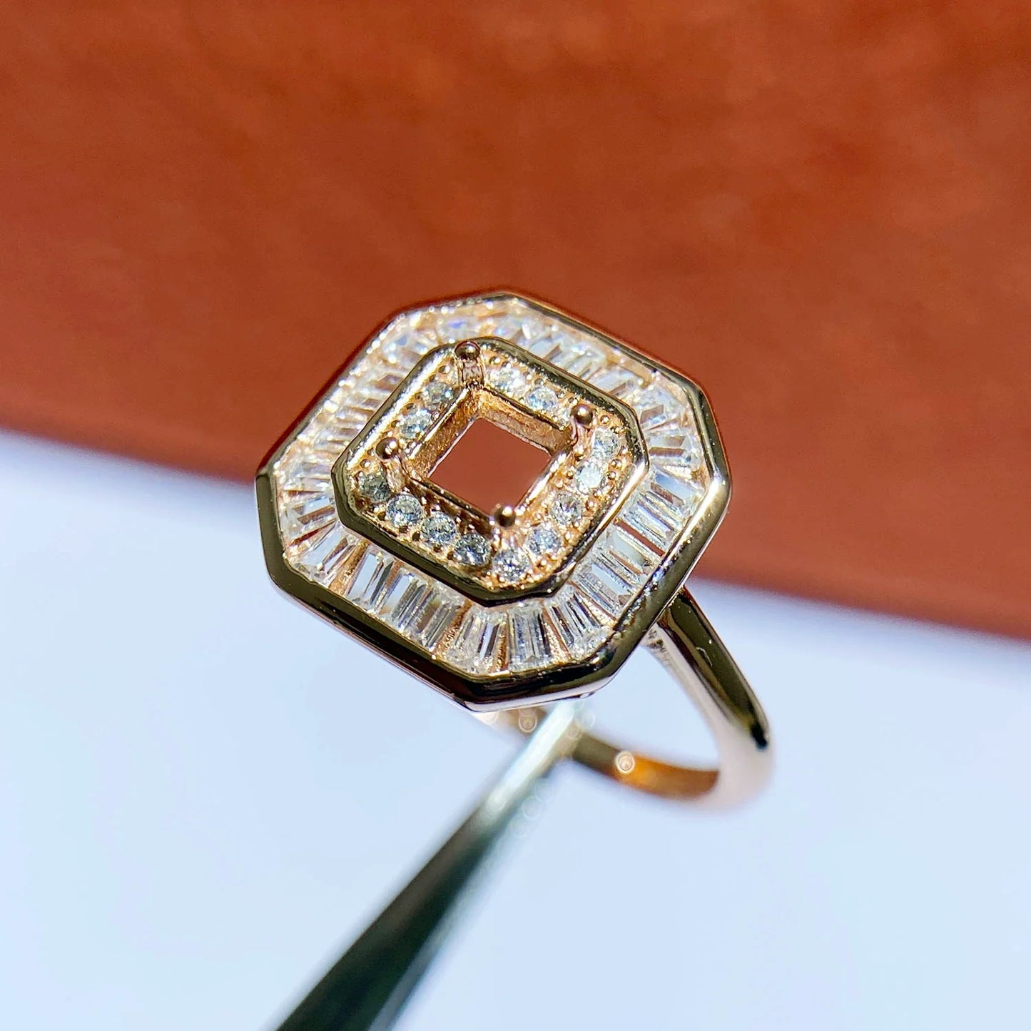 Square 4 mm / 6×6 mm S925 Sterling Silver Ring Setting, Matte Finish, Adjustable, Unset, For Men