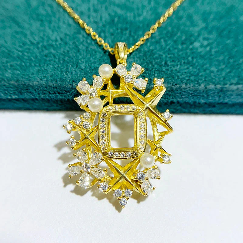 Rectangle 6×8 mm S925 Sterling Silver Pendant Setting, Unset, Light Luxury