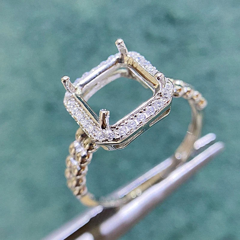 S925 Sterling Silver, 18K Gold Plated Ring Setting, Adjustable, Unset, For Women