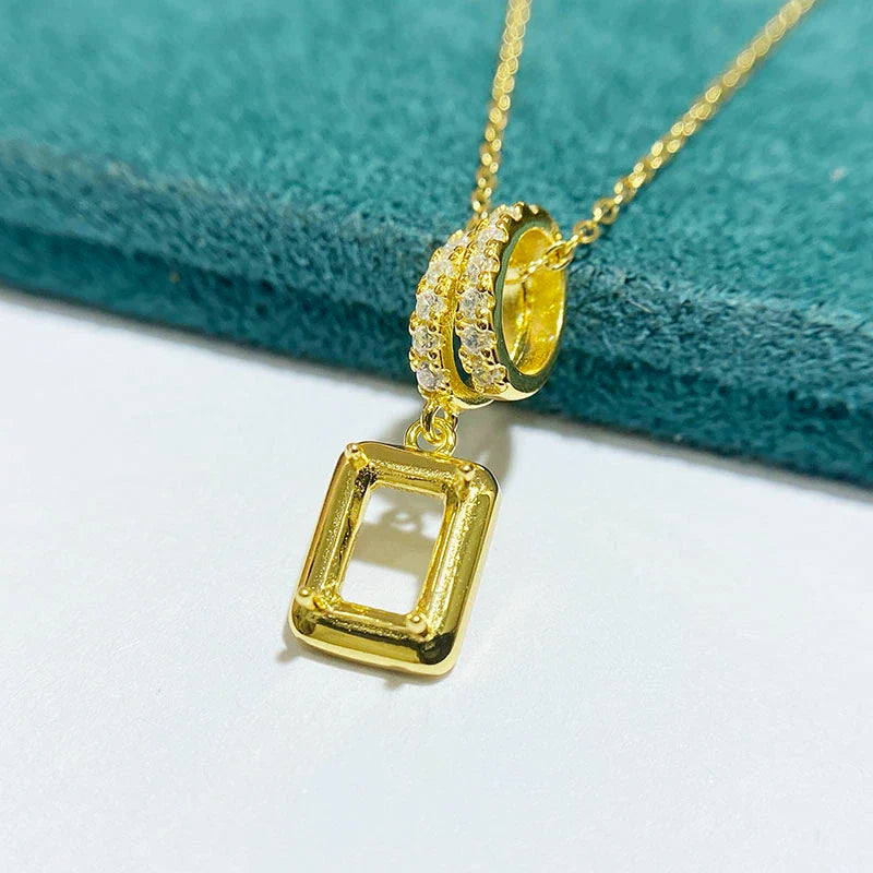 Rectangle 5×7 mm S925 Sterling Silver Pendant Setting, Unset, For Women