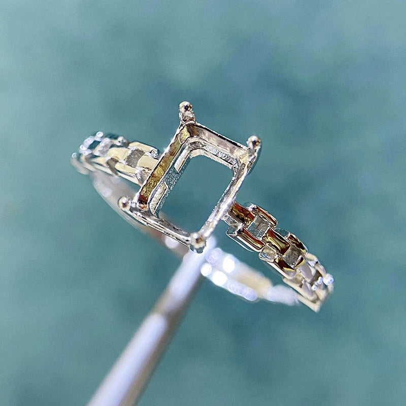 Rectangle 3×4 mm / 5×7 mm / 10×12 mm S925 Sterling Silver Adjustable Ring Setting, for Women, Unset Stone Mount, Empty Ring Setting, New Design Design