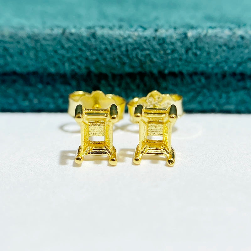 3×4 / 4×6 / 5×7 / 6×8mm Rectangular S925 Silver Stud Earring Settings, Simple Prong Design
