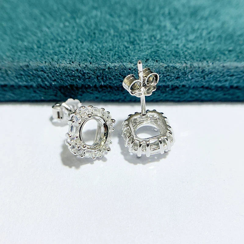 Round 6×6 mm S925 Sterling Silver Earring Settings, Unset Mount, For Women