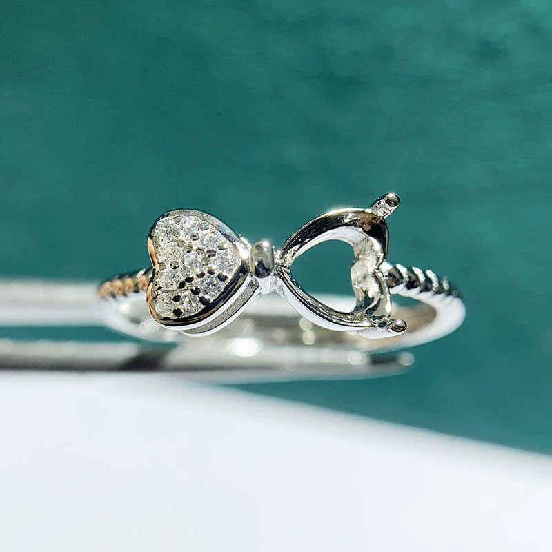 Heart 5 mm / 6 mm S925 Sterling Silver Ring Setting, Adjustable, Unset, For Women