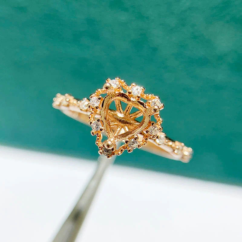 Heart 6×6 mm S925 Sterling Silver Ring Setting, Adjustable, Unset, Fashion Style