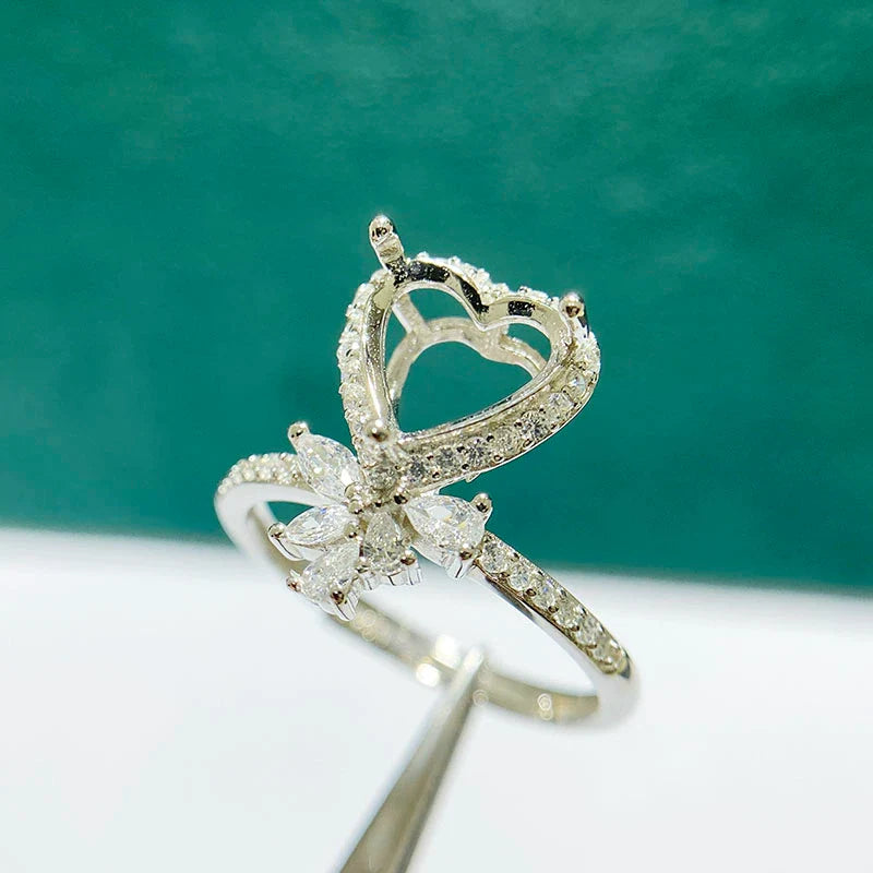 Heart 8×8 mm S925 Sterling Silver Ring Setting, Adjustable, Unset, Fashion Style