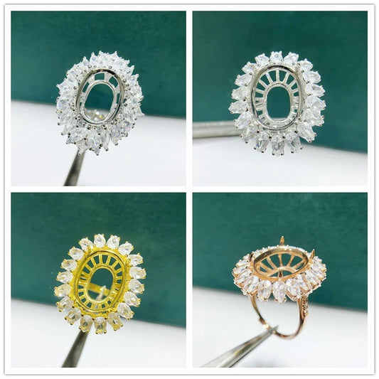 S925 Sterling Silver Oval 12×16 mm Ring Setting for DIY Jewelry Making