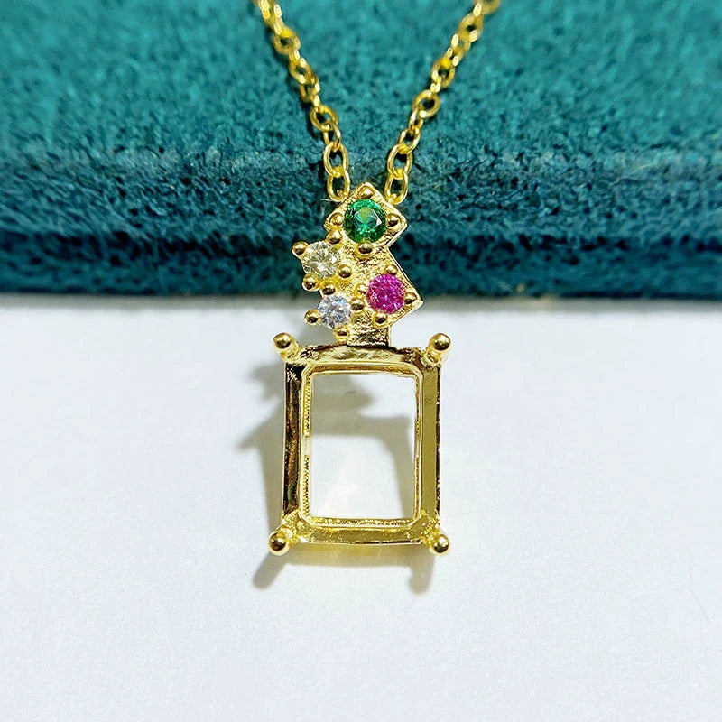 Square 7×9 mm S925 Sterling Silver Pendant Setting, Unset, For Women, Fashion Style