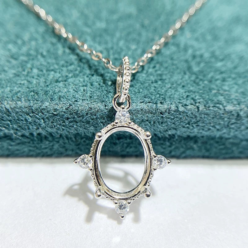 7×9mm Oval S925 Silver Pendant Setting for Gemstone Mounting