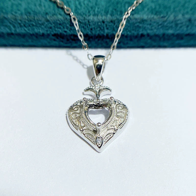 Heart 6×6 mm S925 Sterling Silver Pendant Setting, Unset, Vintage Style, Niche Design