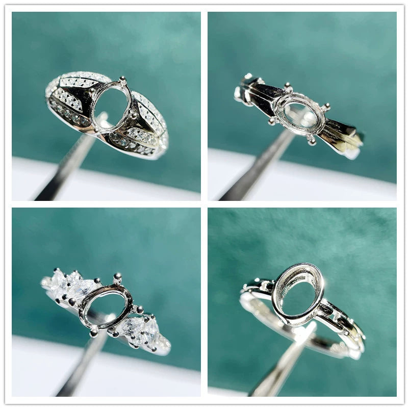 5×7mm Oval S925 Silver Adjustable Bezel Ring Setting for Gemstone Mounting