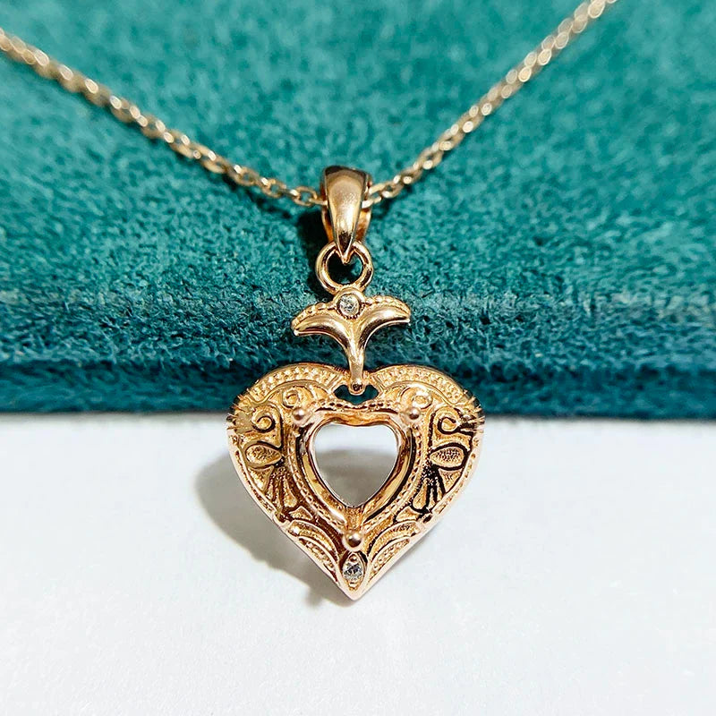 S925 Sterling Silver Heart 6×6 mm Pendant Setting for DIY Jewelry Making