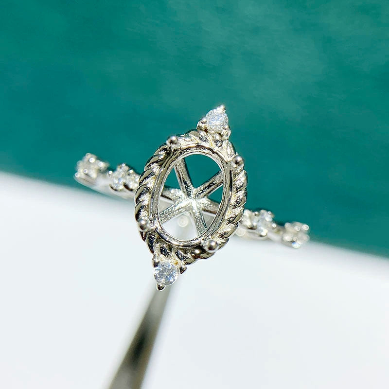 5×7mm Oval S925 Silver Adjustable Ring Setting for Gemstone Mounting