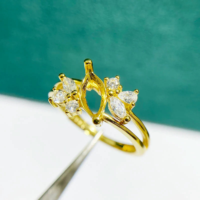 Marquise 4×8 mm / 5×10 mm / 6×12 mm S925 Sterling Silver, 18K Gold Plated Ring Setting, Unset, For Women